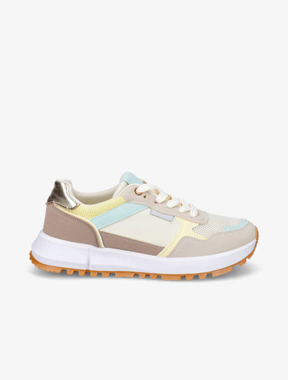Sneakers en simili à couleurs contrastantes - Beige - 1