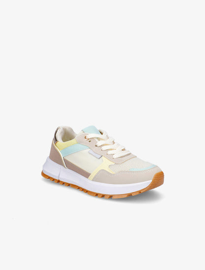 Sneakers en simili à couleurs contrastantes - Beige - 2