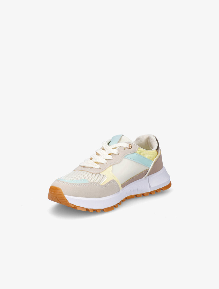Sneakers en simili à couleurs contrastantes - Beige - 3