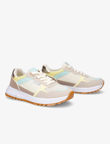 Sneakers en simili à couleurs contrastantes - Beige - 4
