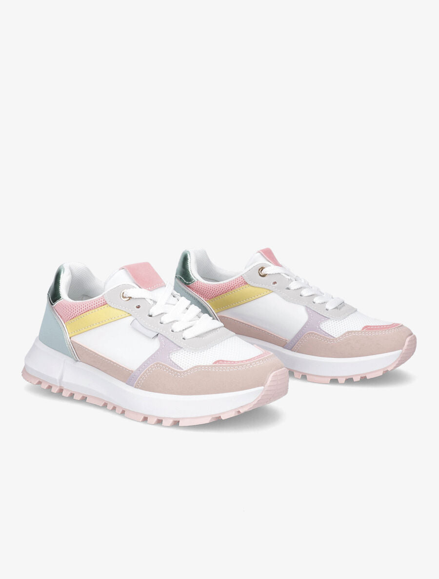 Sneakers en simili à couleurs contrastantes - Rose - 4