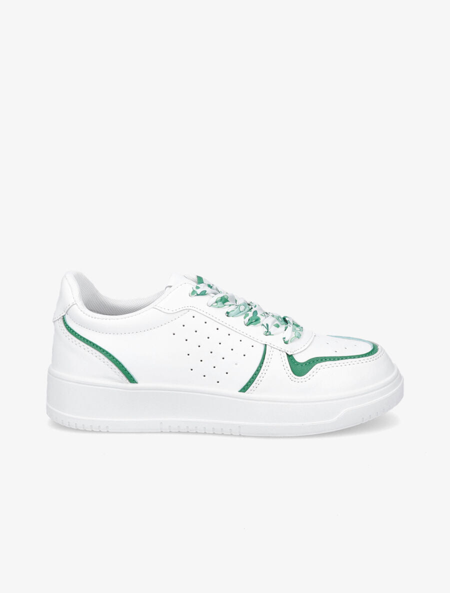 Baskets à lacets fleuris - Blanc/vert - 1