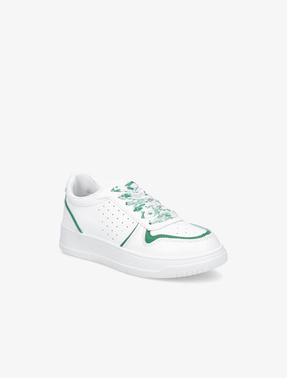 Baskets à lacets fleuris - Blanc/vert - 2