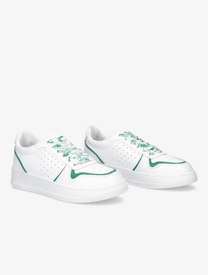 Baskets à lacets fleuris - Blanc/vert - 4
