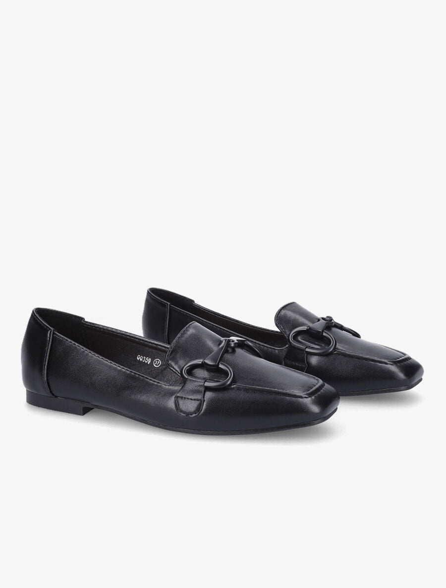 Mocassins à boucle en simili - Noir - 4