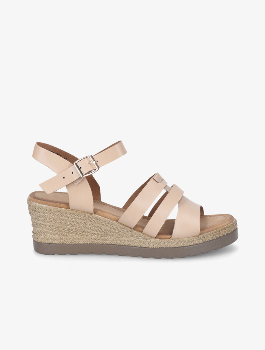 Sandales mi-haute en simili à talon compensé - Beige - 1
