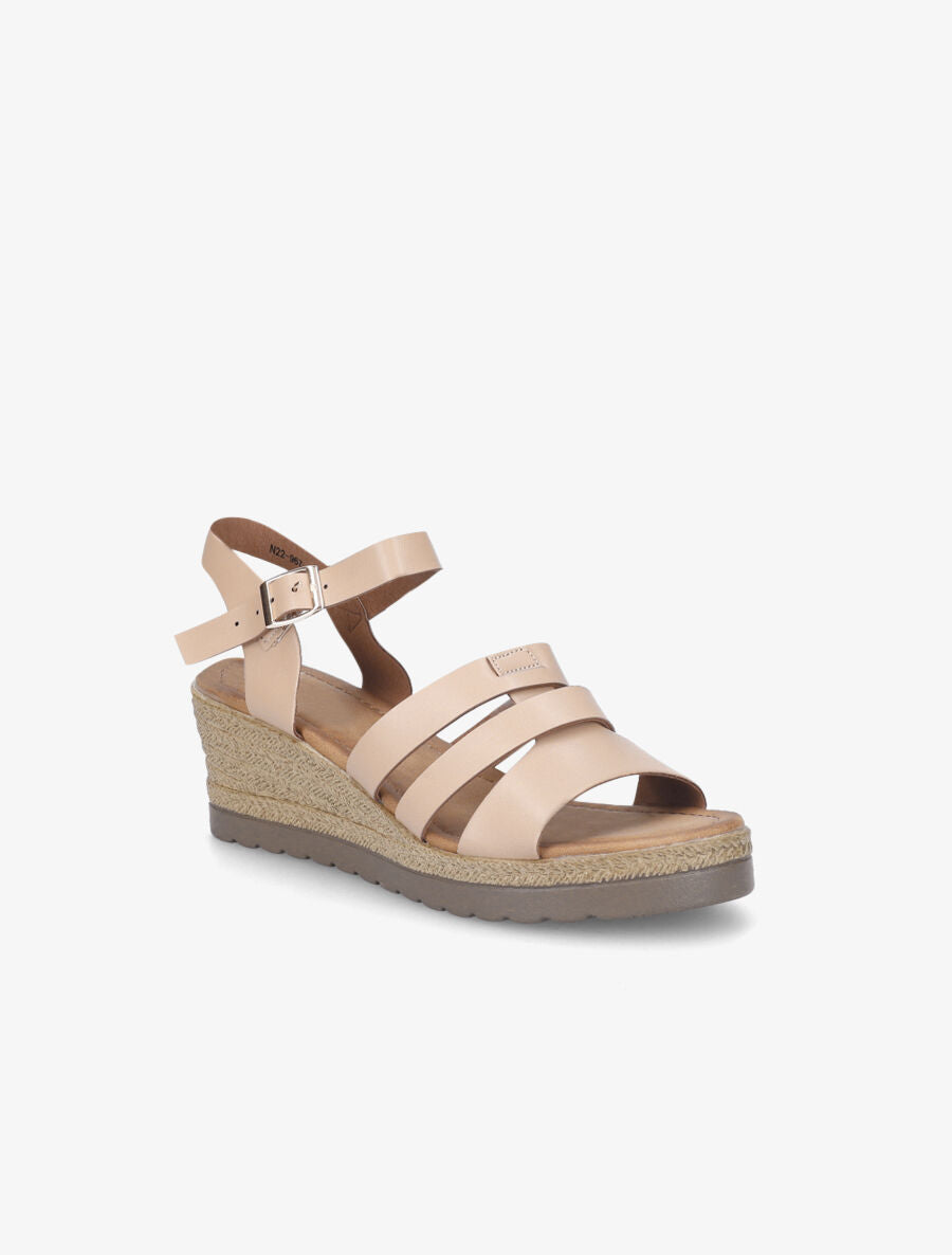 Sandales mi-haute en simili à talon compensé - Beige - 2