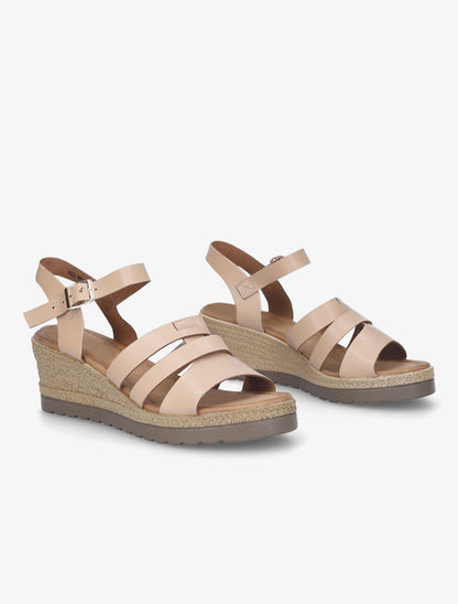Sandales mi-haute en simili à talon compensé - Beige - 4