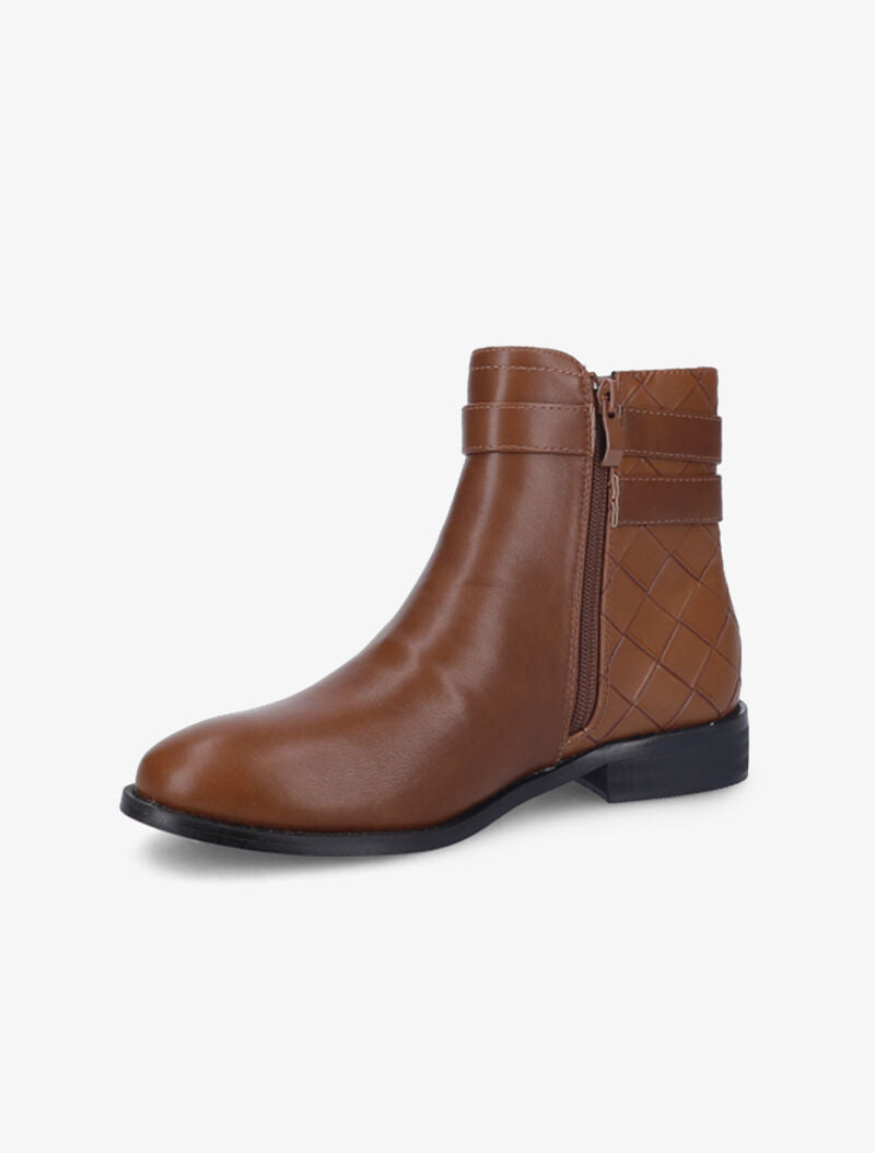 Bottines à contrefort effet osier à boucles - Camel - 4