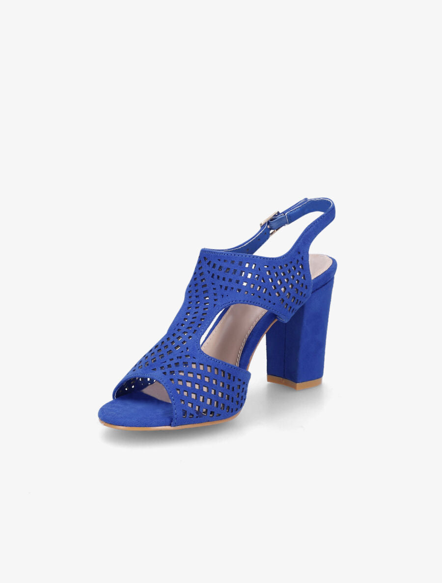 Sandales à talon en suédine perforée - Bleu électrique - 3