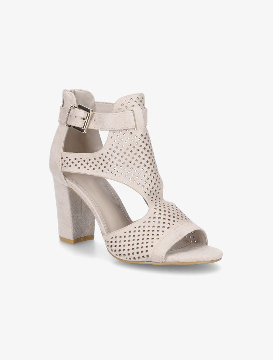Sandales en suédine perforée - Beige - 2