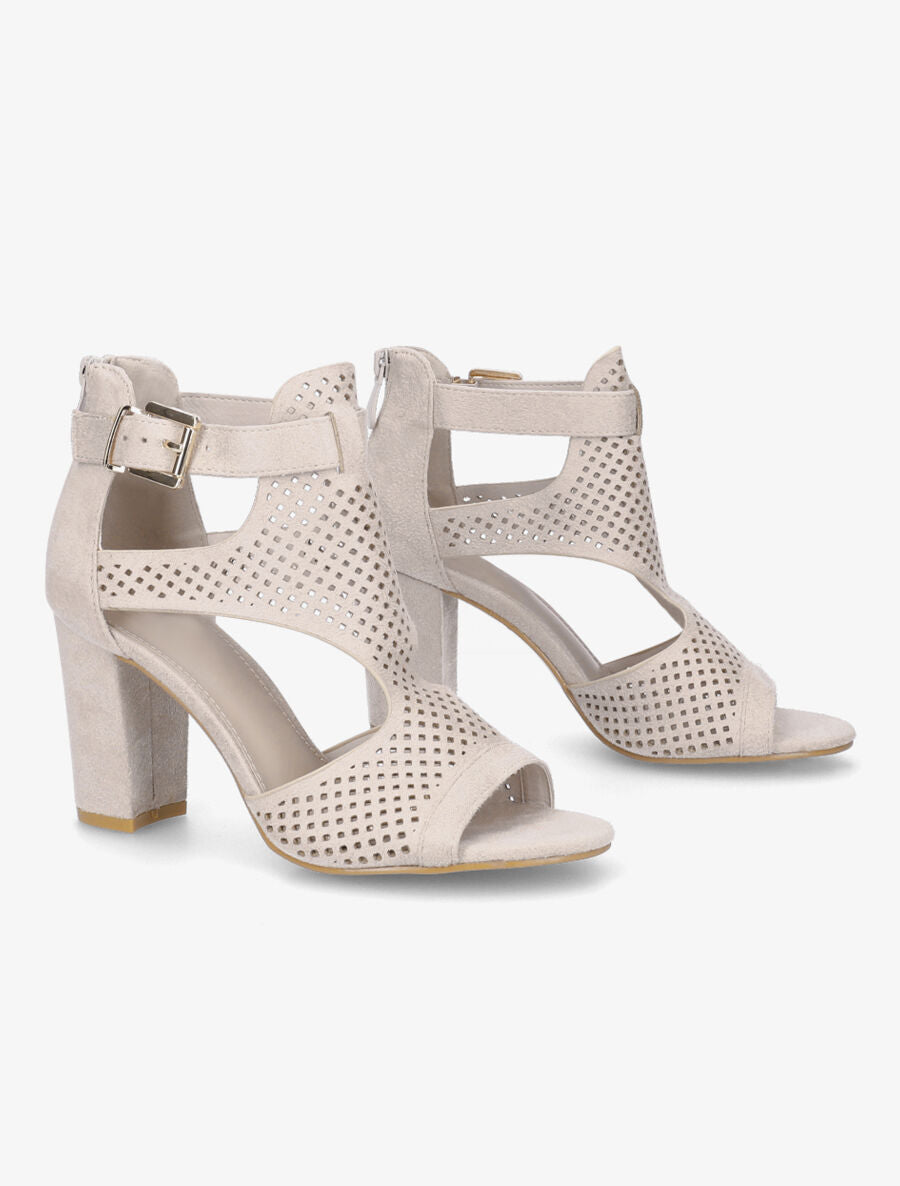 Sandales en suédine perforée - Beige - 4