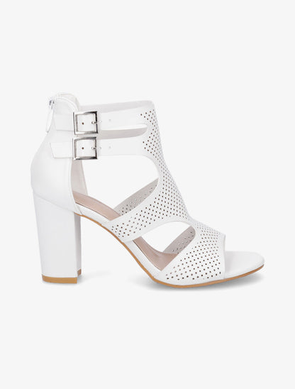 Sandales à talon et double brides à boucle - Blanc - 1