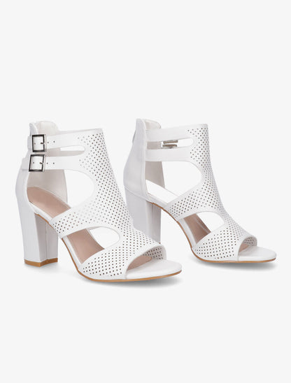 Sandales à talon et double brides à boucle - Blanc - 4