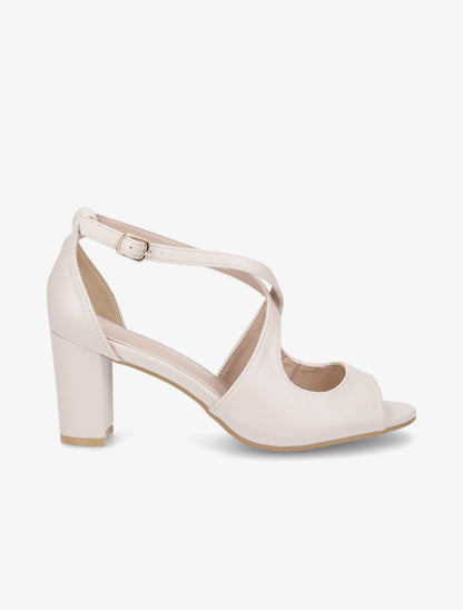 Sandales en simili à bout ouvert - Beige - 1