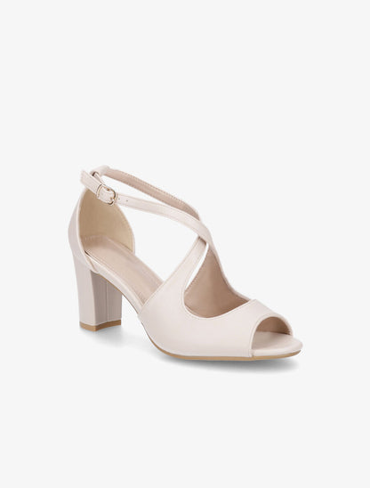 Sandales en simili à bout ouvert - Beige - 2