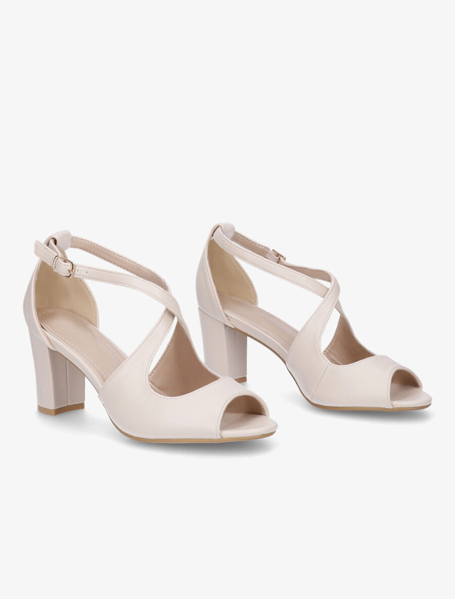 Sandales en simili à bout ouvert - Beige - 4