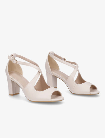 Sandales en simili à bout ouvert - Beige - 4