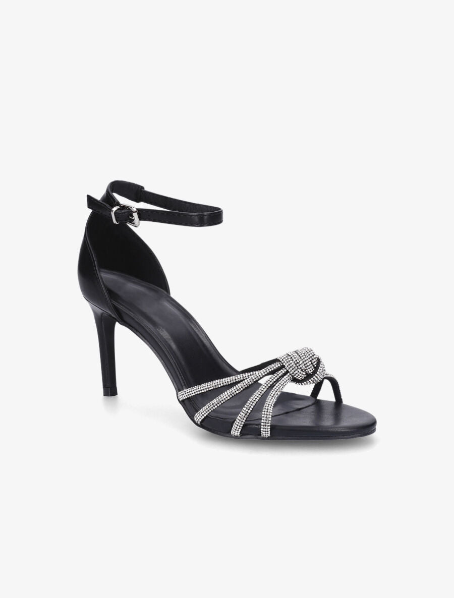 Sandales à talon aiguille et brides ornées de strass - Noir - 2