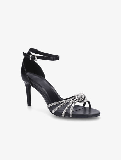 Sandales à talon aiguille et brides ornées de strass - Noir - 2