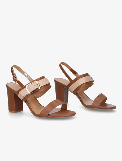 Sandales à talon et double boucles - Camel - 4