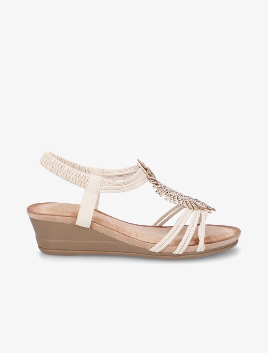 Sandales compensées bride à strass - Beige - 5