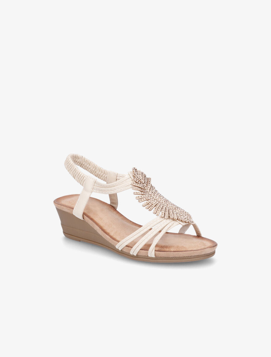 Sandales compensées bride à strass - Beige - 2