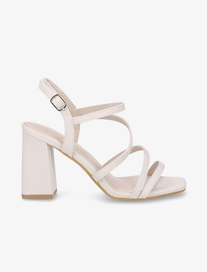 Sandales en simili à talon - Beige - 5