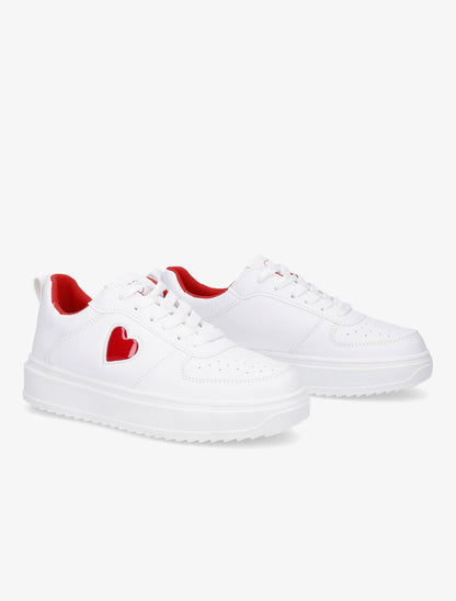 Sneakers en simili à motif coeur - Rouge - 4