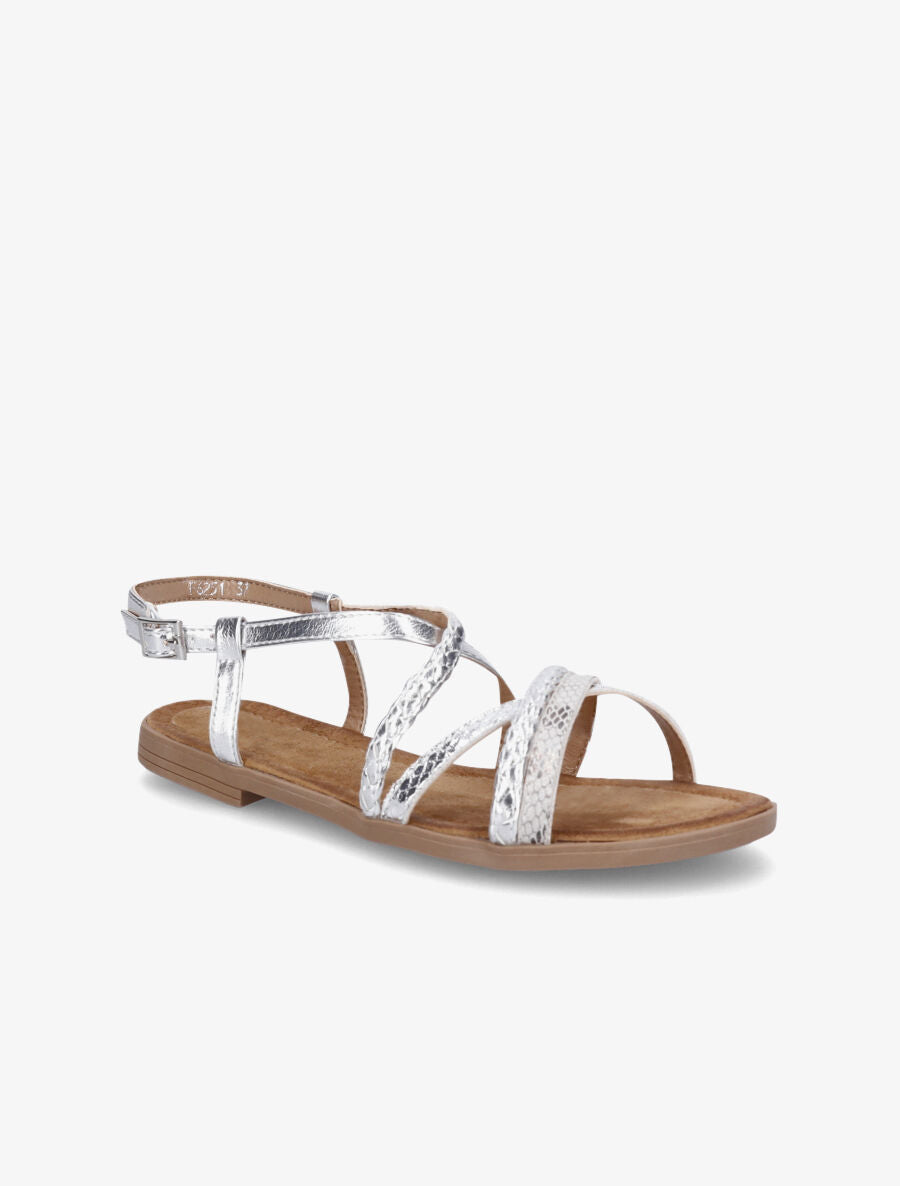 Nu-pieds brides entrelacées imprimé léopard et tressées - Argent - 2