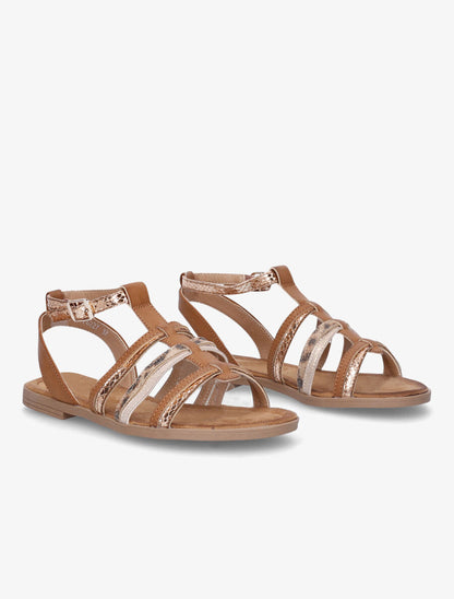 Nu-pieds en simili à multi brides - Camel - 5