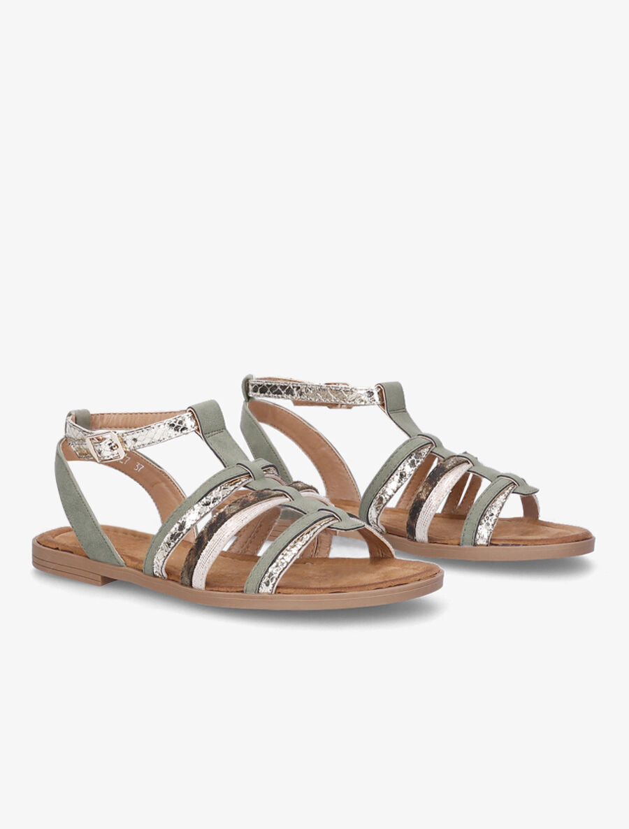 Nu-pieds en simili à multi brides - Kaki - 4