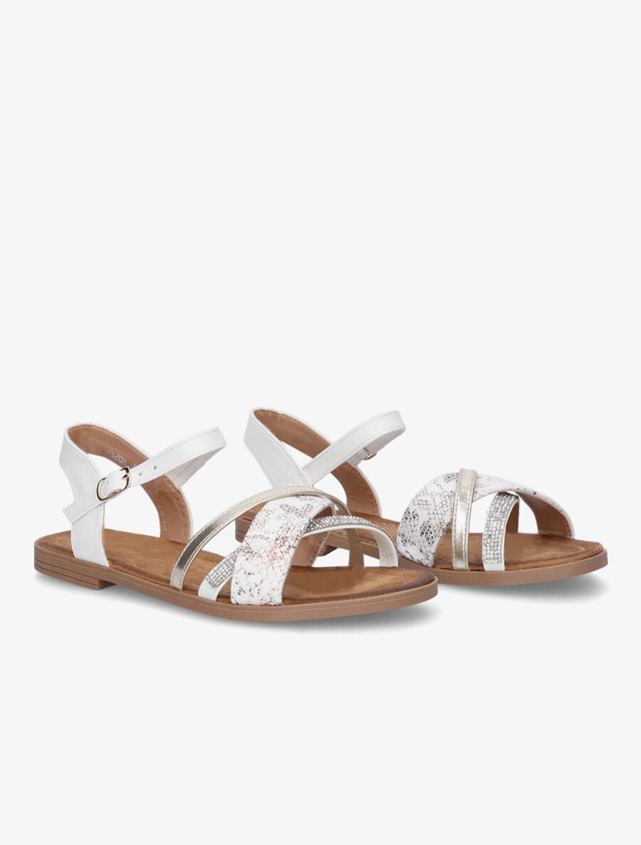 Nu-pieds à strass et bride python - Blanc - 4