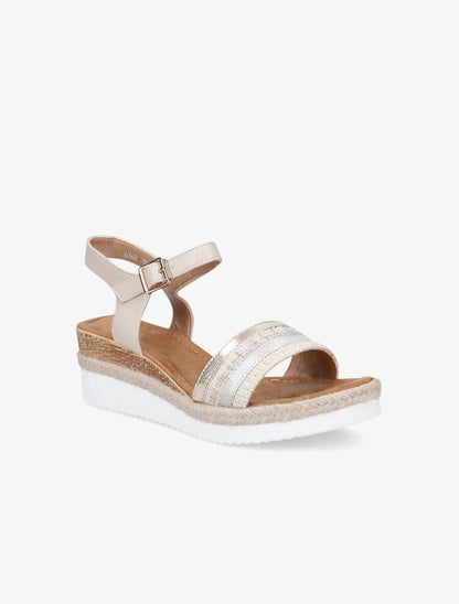 Sandales compensées à ganses rayées - Beige - 2