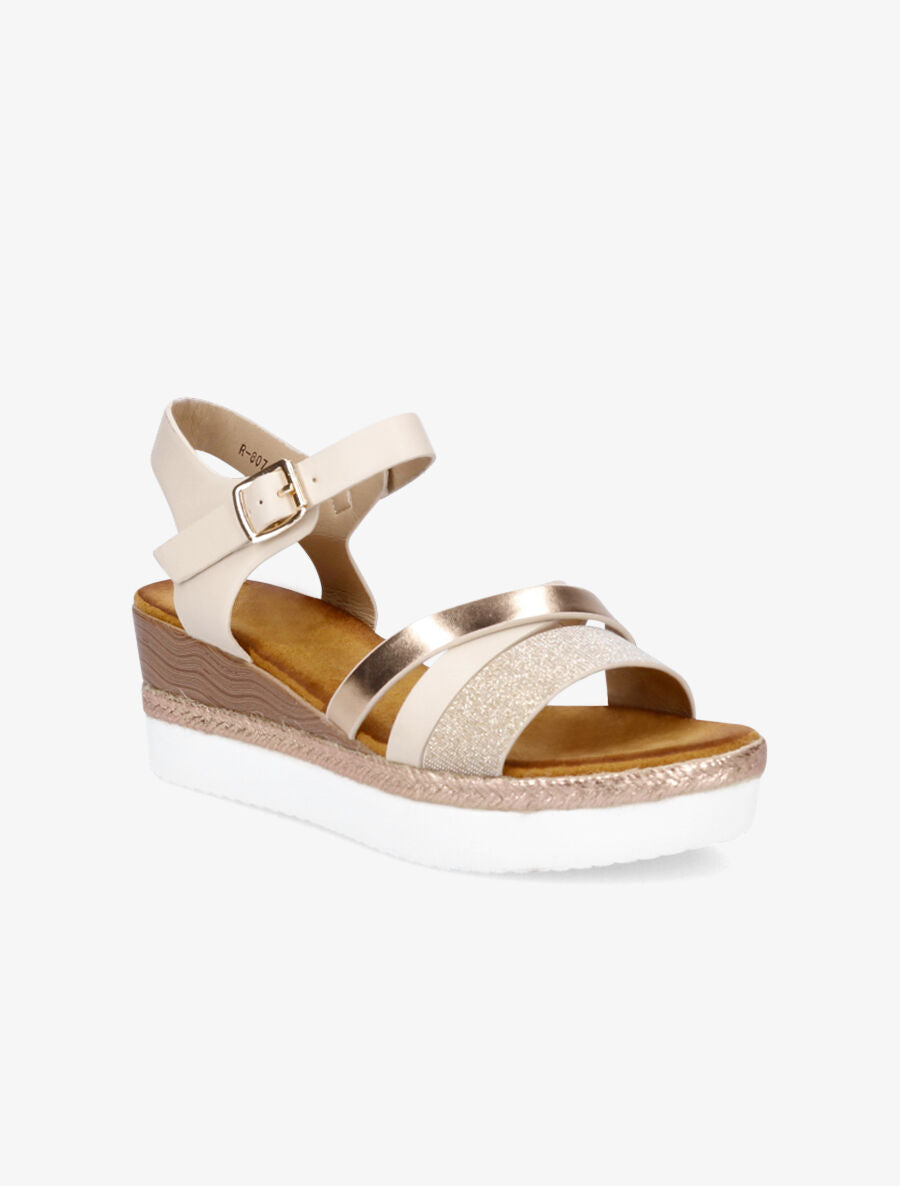 Sandales compensées à bride pailletée - Rose gold - 2