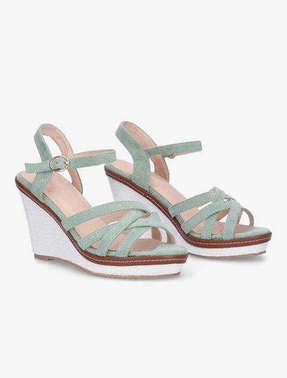 Sandales compensées en suédine - Vert d&