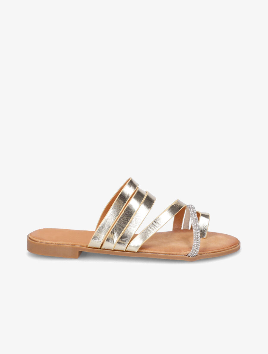 Nu-pieds multi-brides et strass - Or - 1