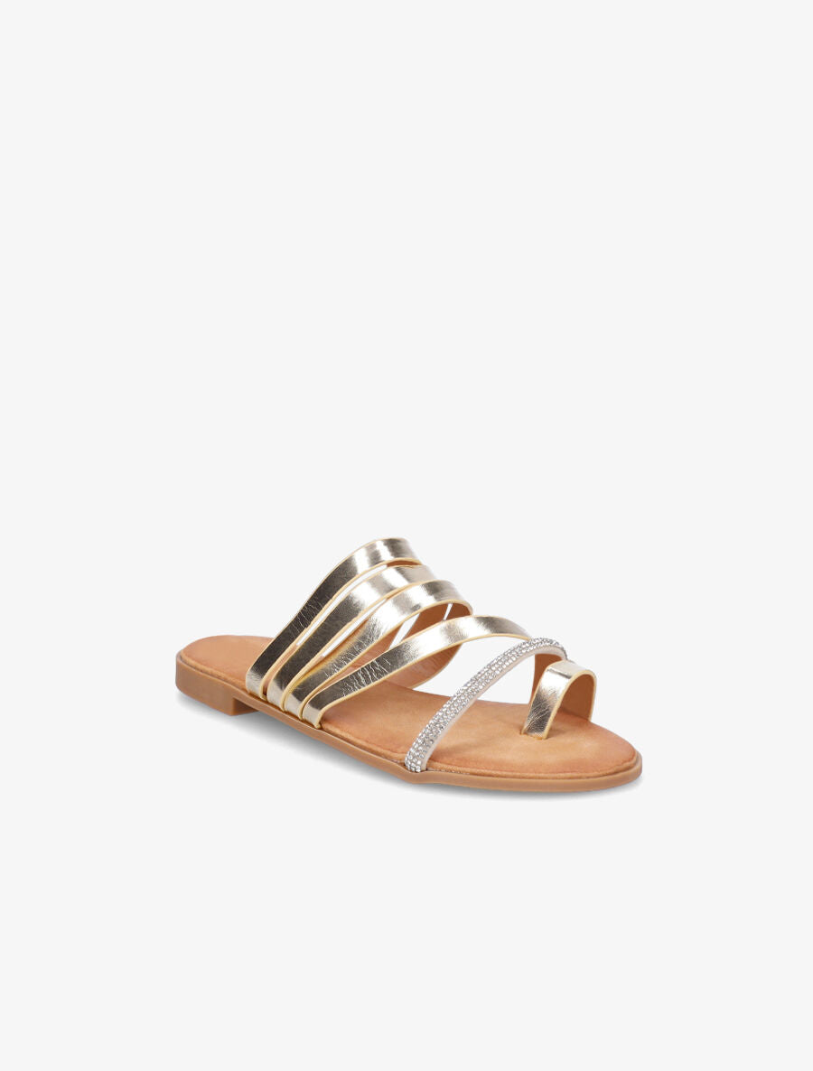 Nu-pieds multi-brides et strass - Or - 2