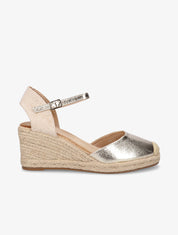Sandales compensées style espadrilles bi-matière - Or - 1