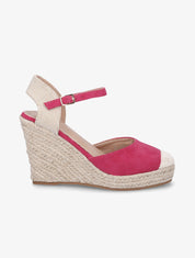 Compensées style espadrilles bi-matière - Fushia - 5