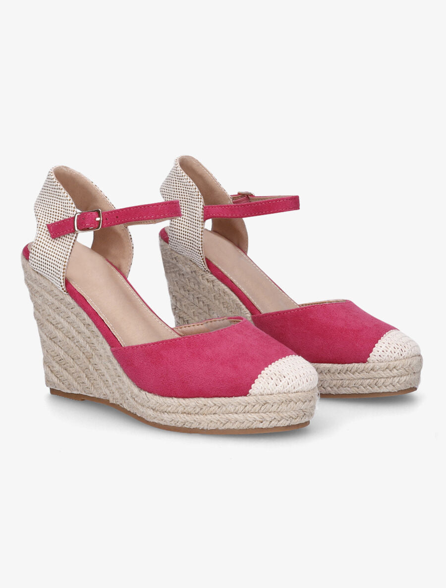 Compensées style espadrilles bi-matière - Fushia - 4