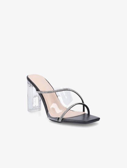 Mules à bande transparente et strass - Noir - 2