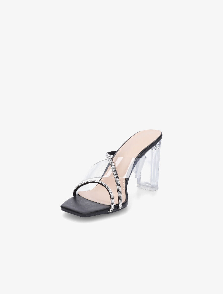 Mules à bande transparente et strass - Noir - 3