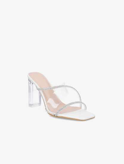 Mules à bande transparente et strass - Blanc - 2