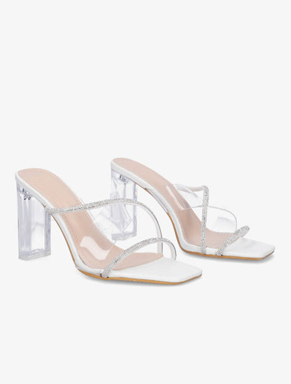 Mules à bande transparente et strass - Blanc - 4