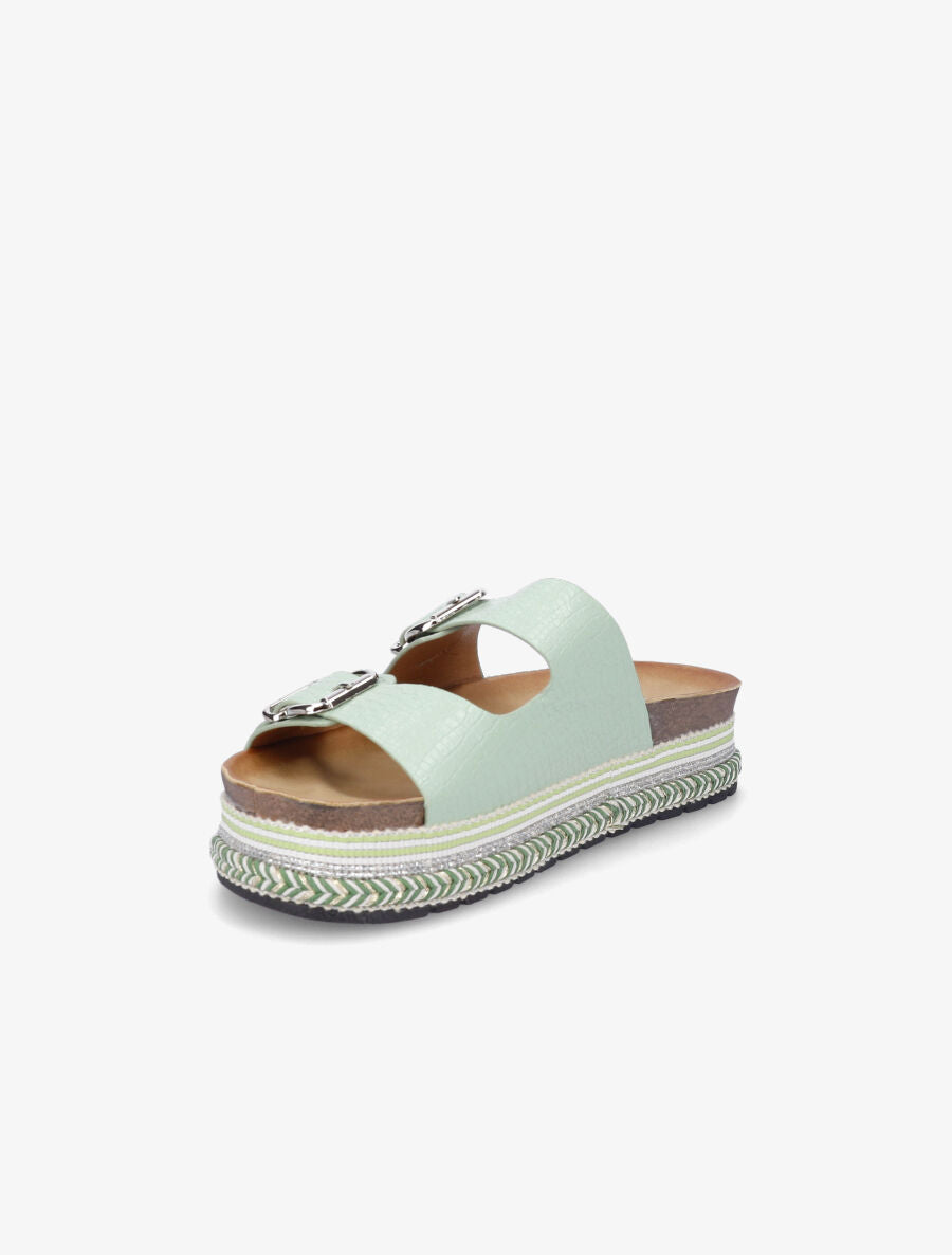 Claquettes croco à plateforme - Vert - 3