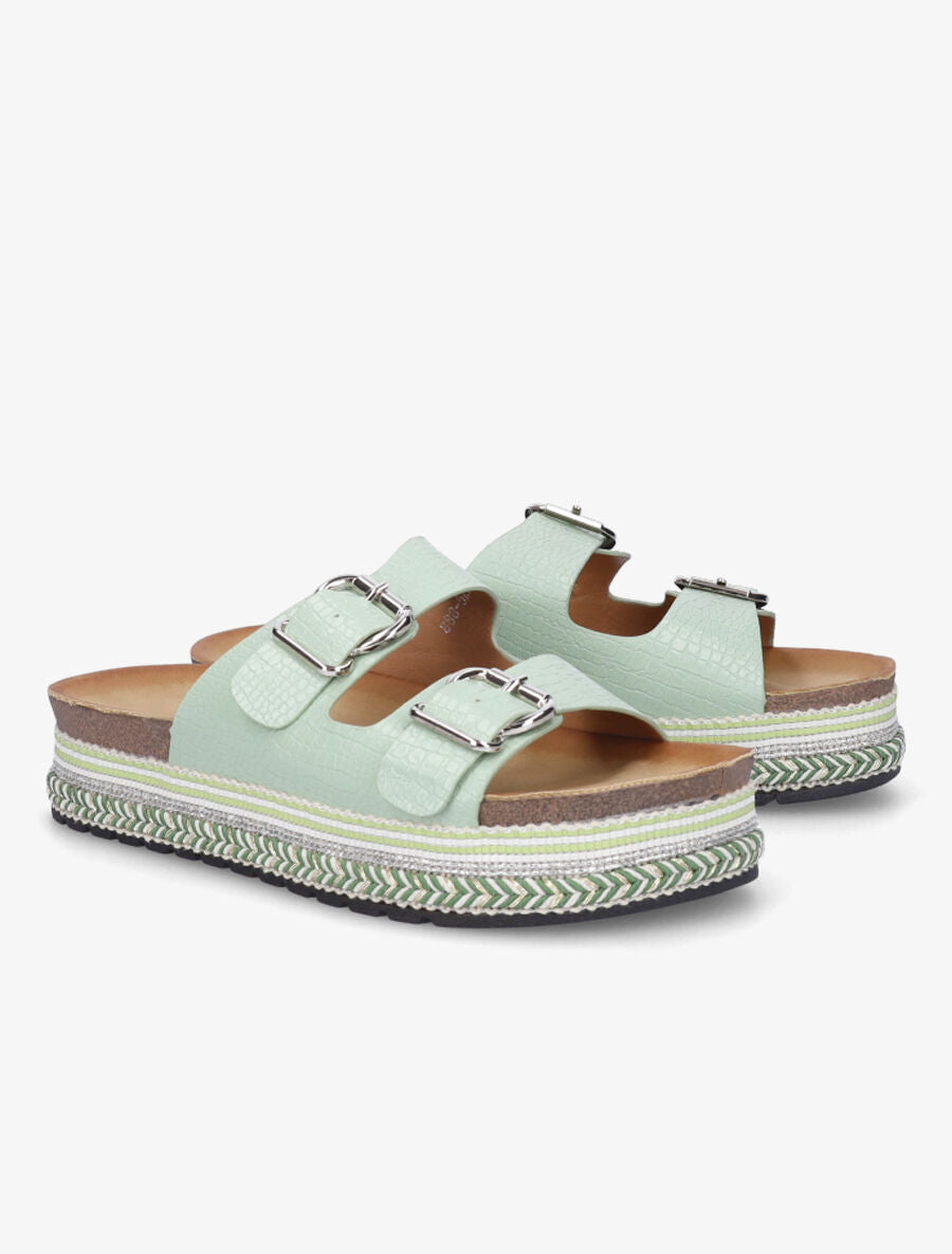 Claquettes croco à plateforme - Vert - 4