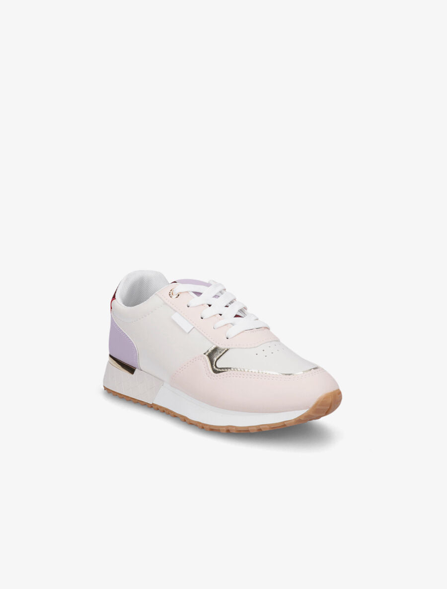 Sneakers en simili à détail métallique - Rose - 2