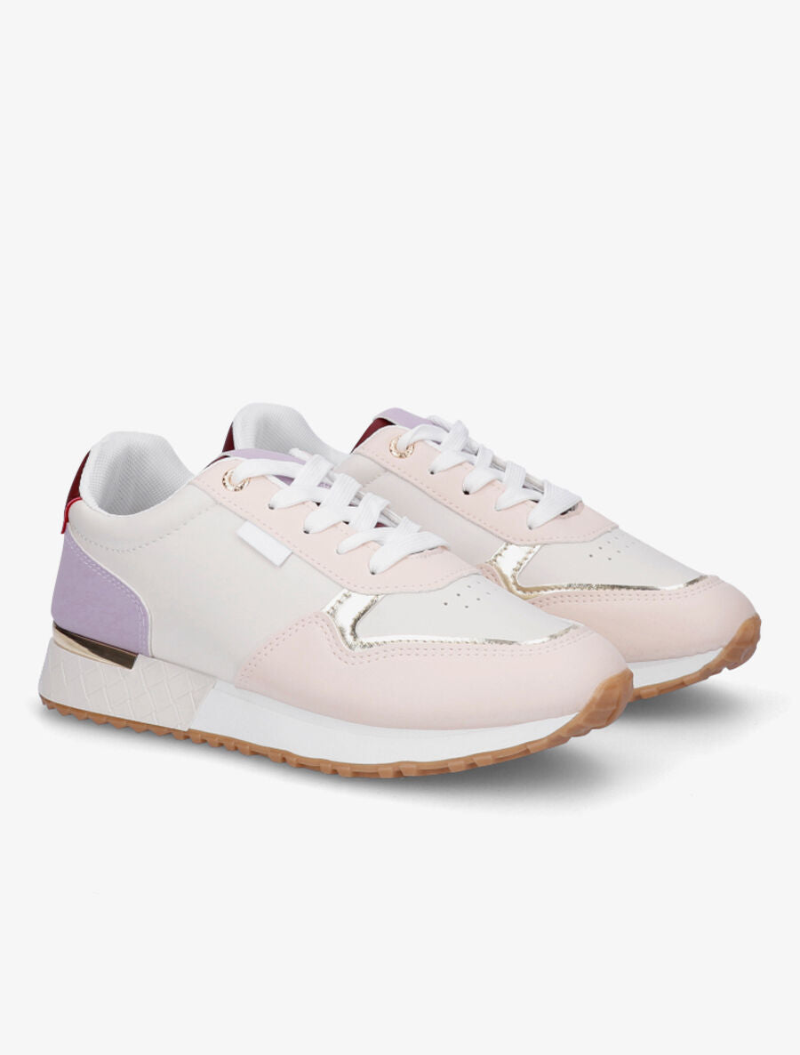 Sneakers en simili à détail métallique - Rose - 4