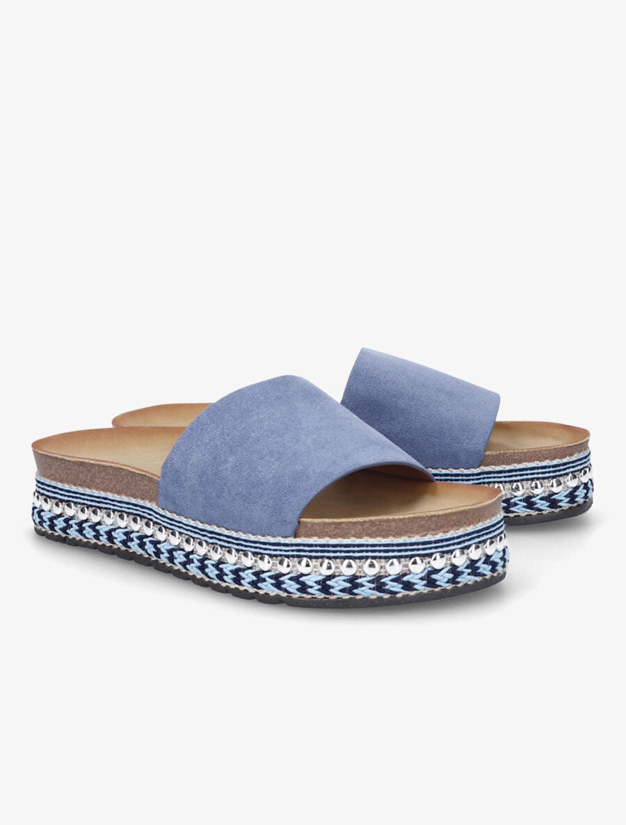 Claquettes en suédine à semelle stylisée - Bleu - 4